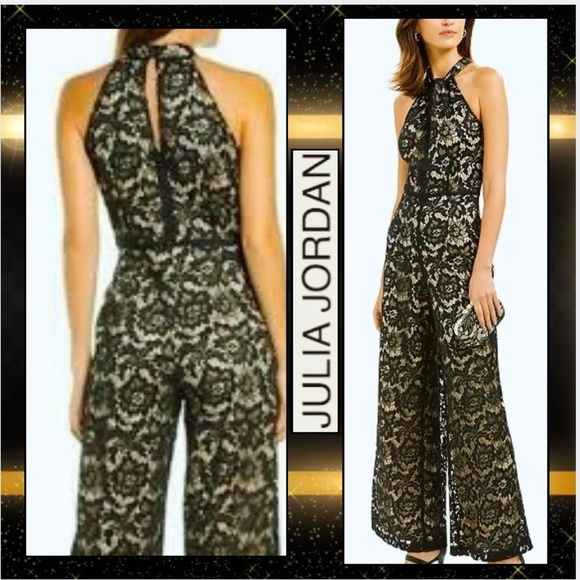 Julia Jordan,Stunning Black-Lace Halter Jumpsuit,Palazzo,Wide-Leg,PERFECT,Size M - Picture 1 of 12